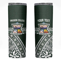 Personalised Tonga Takuilau College Skinny Tumbler 50th Anniversary Ngatu Kupesi LT14 Green - Polynesian Pride