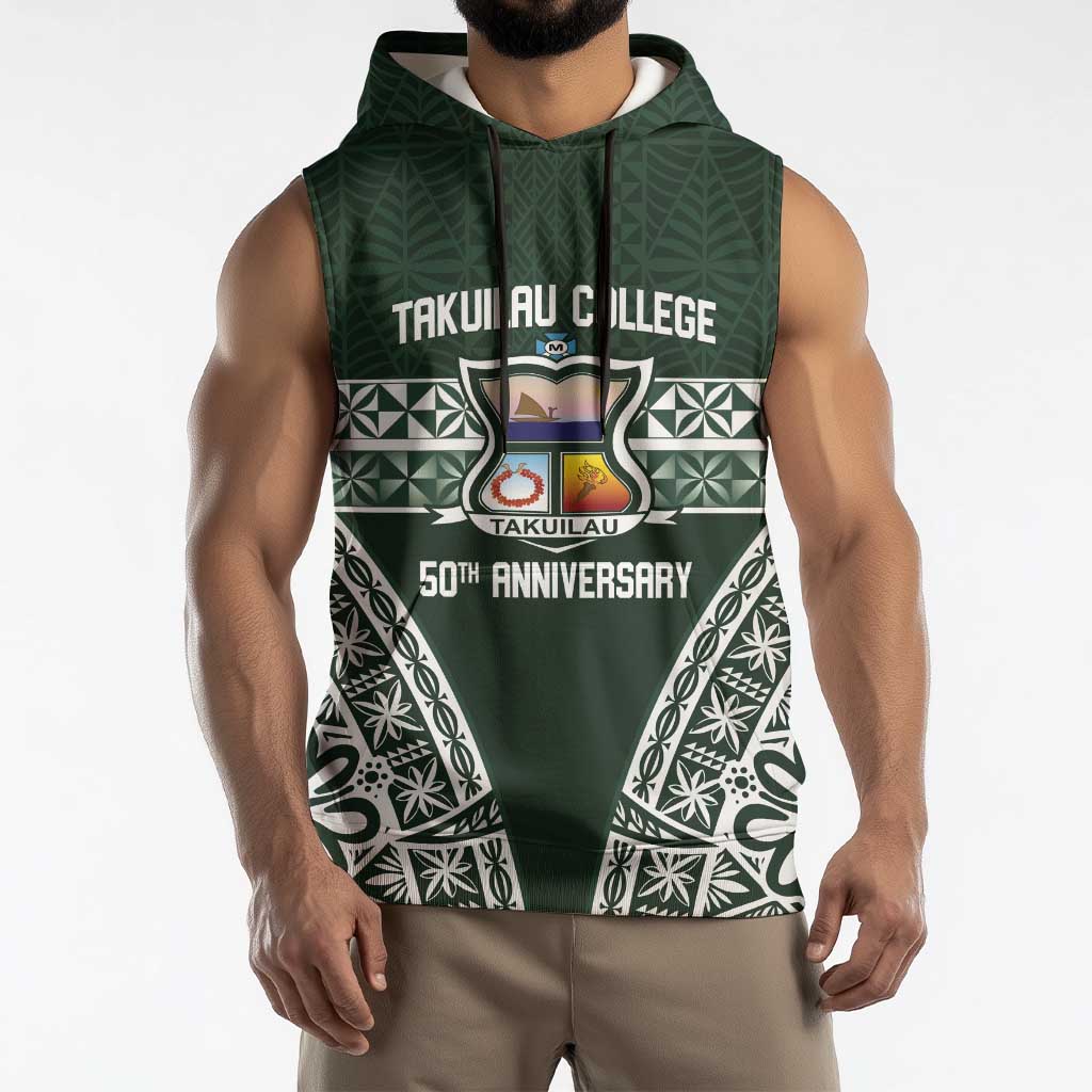 Personalised Tonga Takuilau College Sleeveless Hoodie 50th Anniversary Ngatu Kupesi LT14 - Polynesian Pride