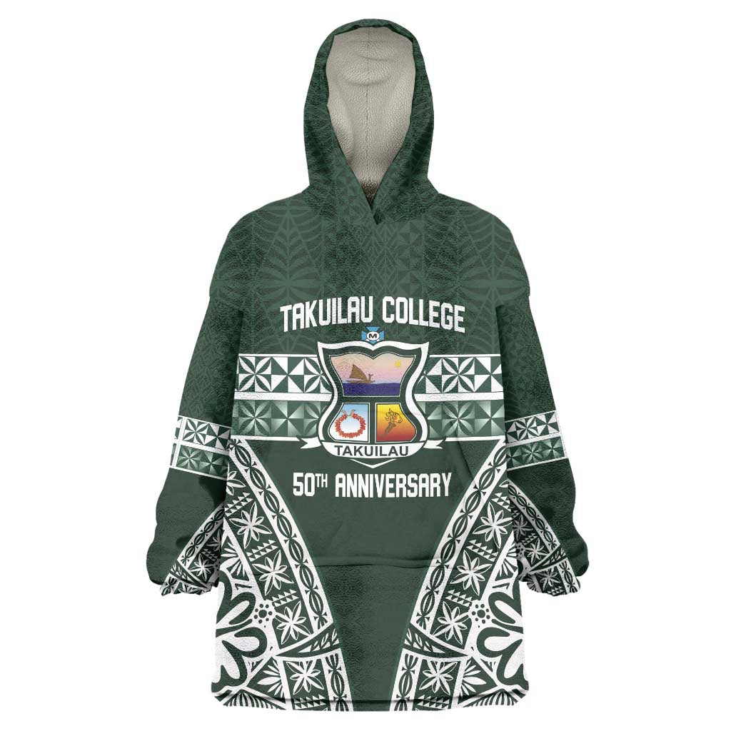 Personalised Tonga Takuilau College Wearable Blanket Hoodie 50th Anniversary Ngatu Kupesi LT14 One Size Green - Polynesian Pride
