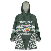 Personalised Tonga Takuilau College Wearable Blanket Hoodie 50th Anniversary Ngatu Kupesi LT14 One Size Green - Polynesian Pride