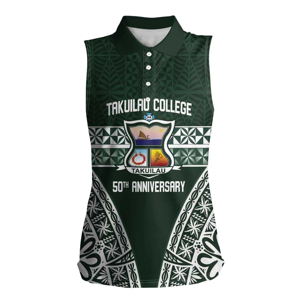 Personalised Tonga Takuilau College Women Sleeveless Polo Shirt 50th Anniversary Ngatu Kupesi LT14 Female Green - Polynesian Pride