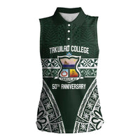 Personalised Tonga Takuilau College Women Sleeveless Polo Shirt 50th Anniversary Ngatu Kupesi LT14 Female Green - Polynesian Pride