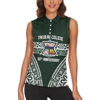 Personalised Tonga Takuilau College Women Sleeveless Polo Shirt 50th Anniversary Ngatu Kupesi LT14 - Polynesian Pride