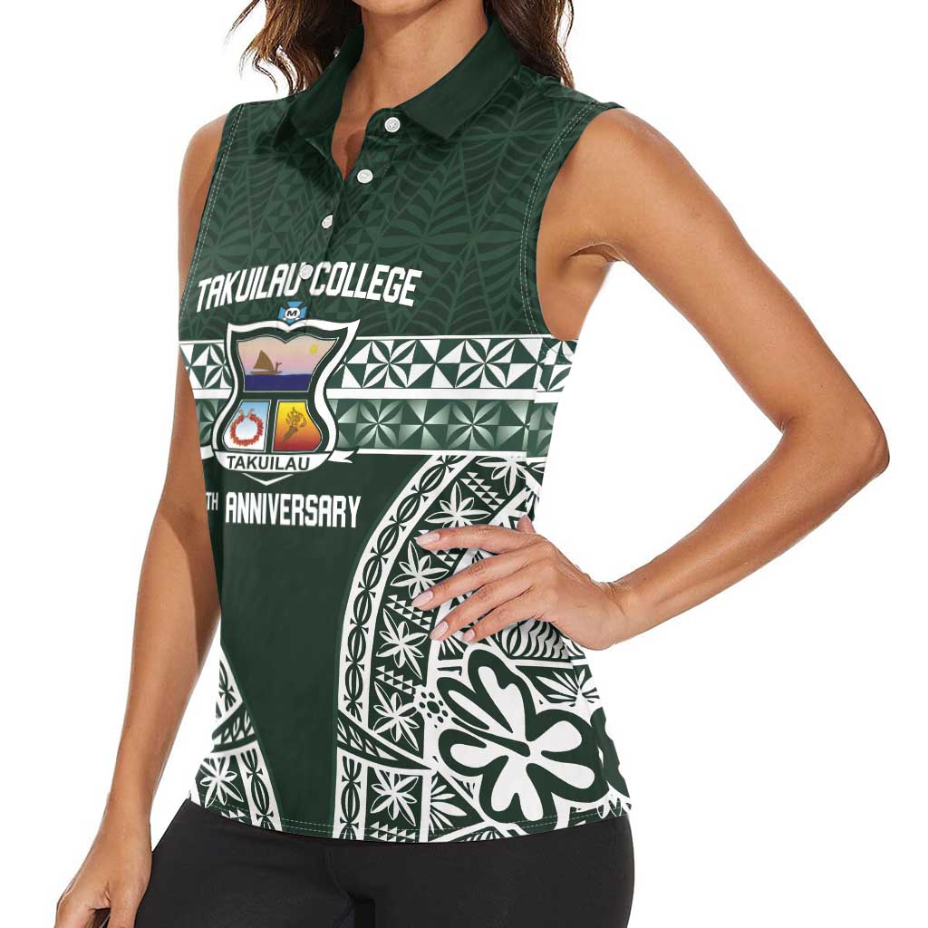Personalised Tonga Takuilau College Women Sleeveless Polo Shirt 50th Anniversary Ngatu Kupesi LT14 - Polynesian Pride