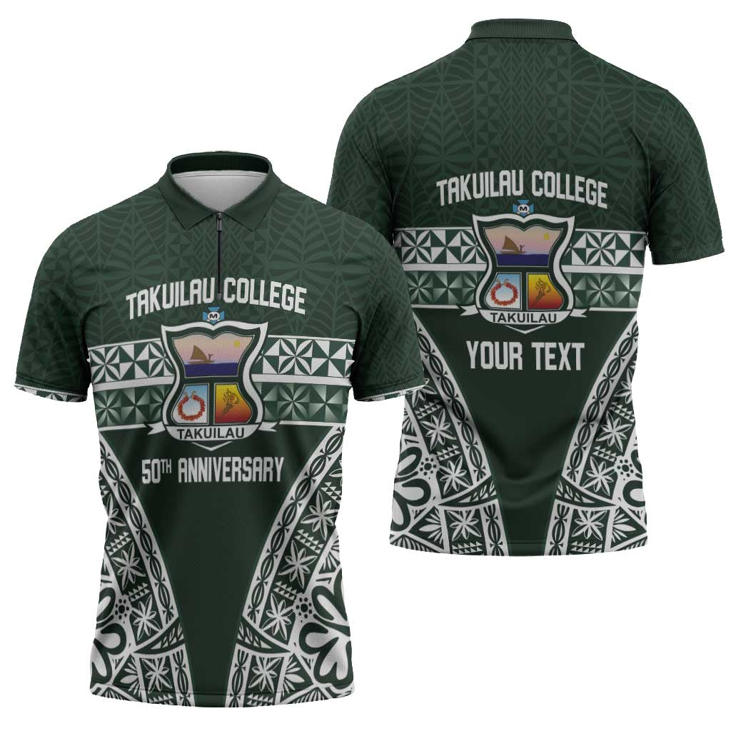 Personalised Tonga Takuilau College Zipper Polo Shirt 50th Anniversary Ngatu Kupesi LT14 - Polynesian Pride
