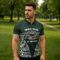 Personalised Tonga Takuilau College Zipper Polo Shirt 50th Anniversary Ngatu Kupesi LT14 - Polynesian Pride