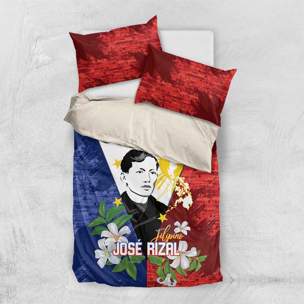 Philippines Rizal Day Bedding Set Filipino Sampaguita Grunge Style LT14 US Twin 172cm x 218cm Blue - Polynesian Pride