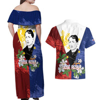 Philippines Rizal Day Couples Matching Off Shoulder Maxi Dress and Hawaiian Shirt Filipino Sampaguita Grunge Style LT14 - Polynesian Pride