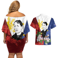 Philippines Rizal Day Couples Matching Off Shoulder Short Dress and Hawaiian Shirt Filipino Sampaguita Grunge Style LT14 - Polynesian Pride