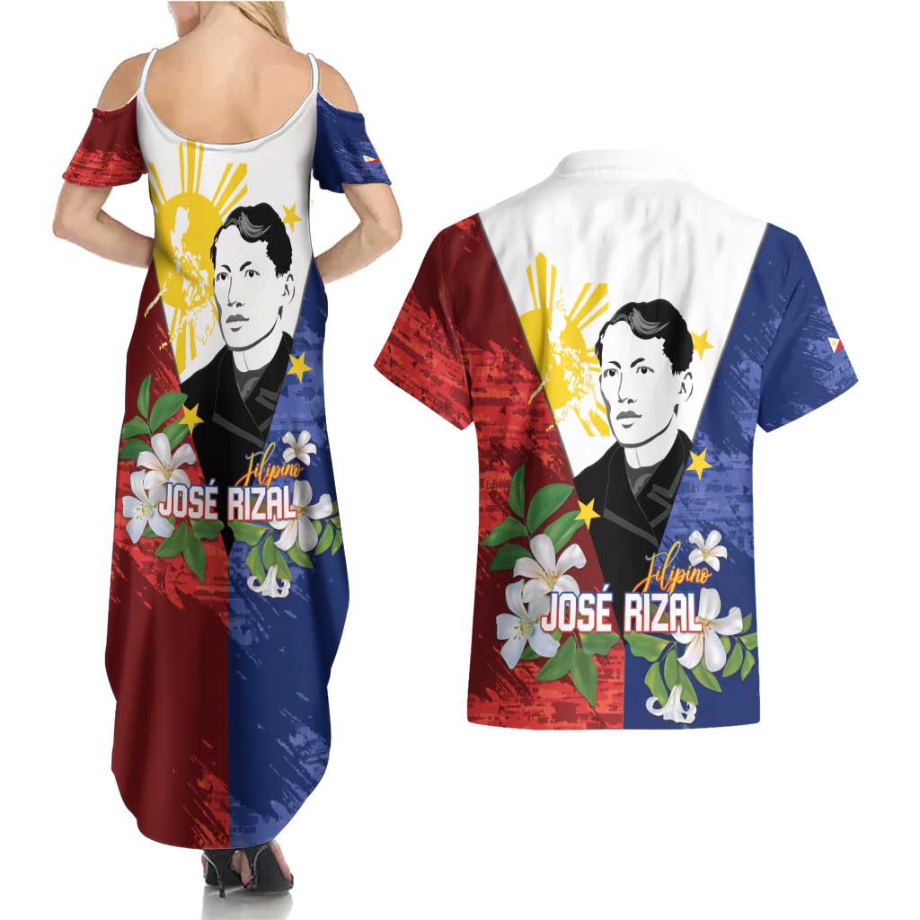 Philippines Rizal Day Couples Matching Summer Maxi Dress and Hawaiian Shirt Filipino Sampaguita Grunge Style LT14 - Polynesian Pride