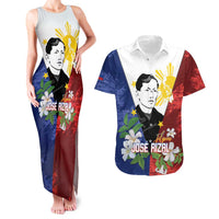 Philippines Rizal Day Couples Matching Tank Maxi Dress and Hawaiian Shirt Filipino Sampaguita Grunge Style LT14 Blue - Polynesian Pride