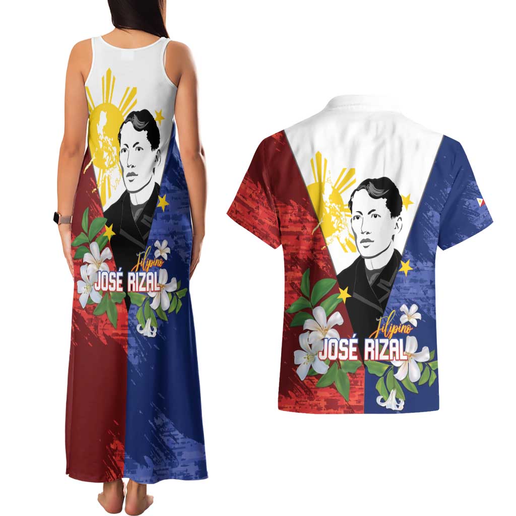 Philippines Rizal Day Couples Matching Tank Maxi Dress and Hawaiian Shirt Filipino Sampaguita Grunge Style LT14 - Polynesian Pride