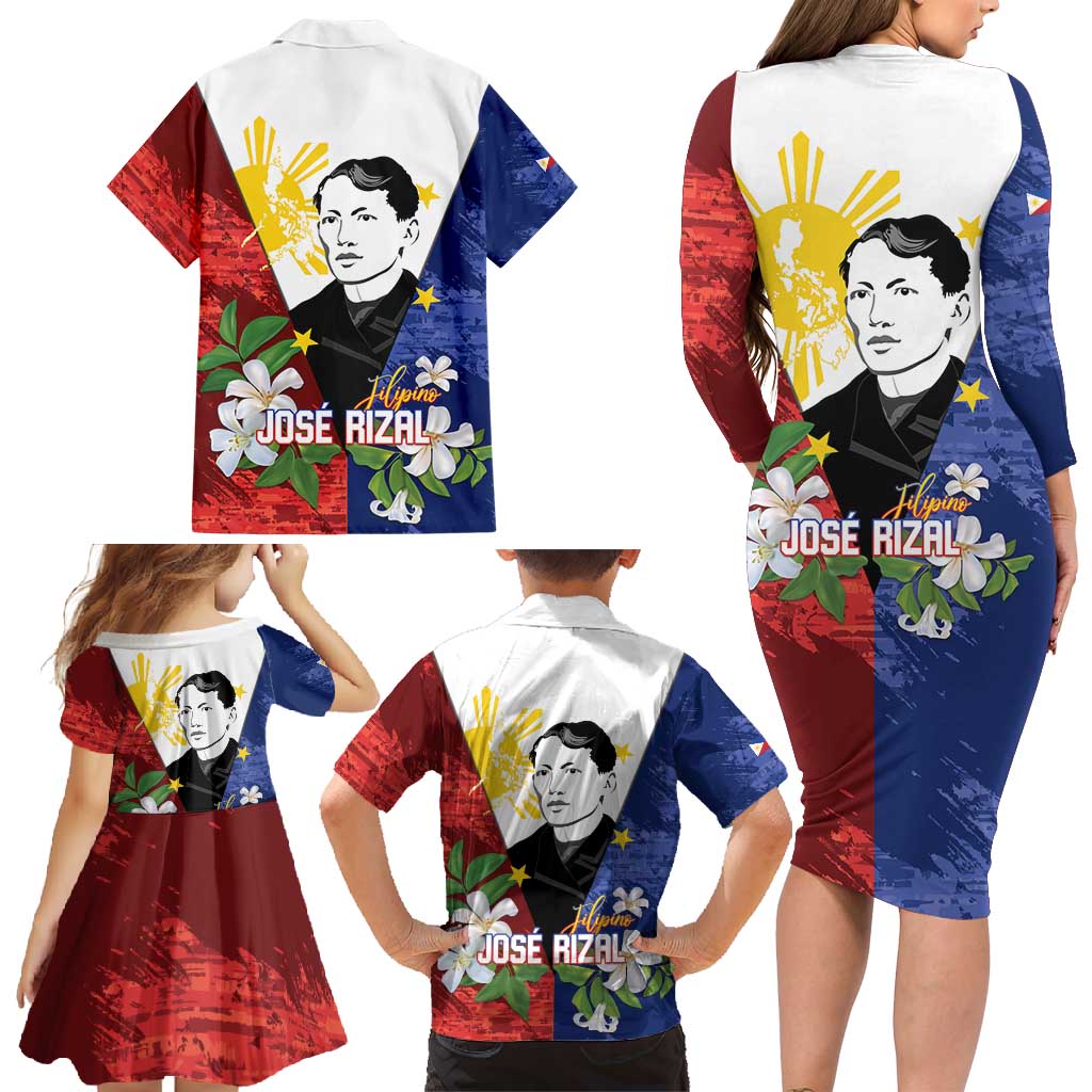 Philippines Rizal Day Family Matching Long Sleeve Bodycon Dress and Hawaiian Shirt Filipino Sampaguita Grunge Style LT14 - Polynesian Pride