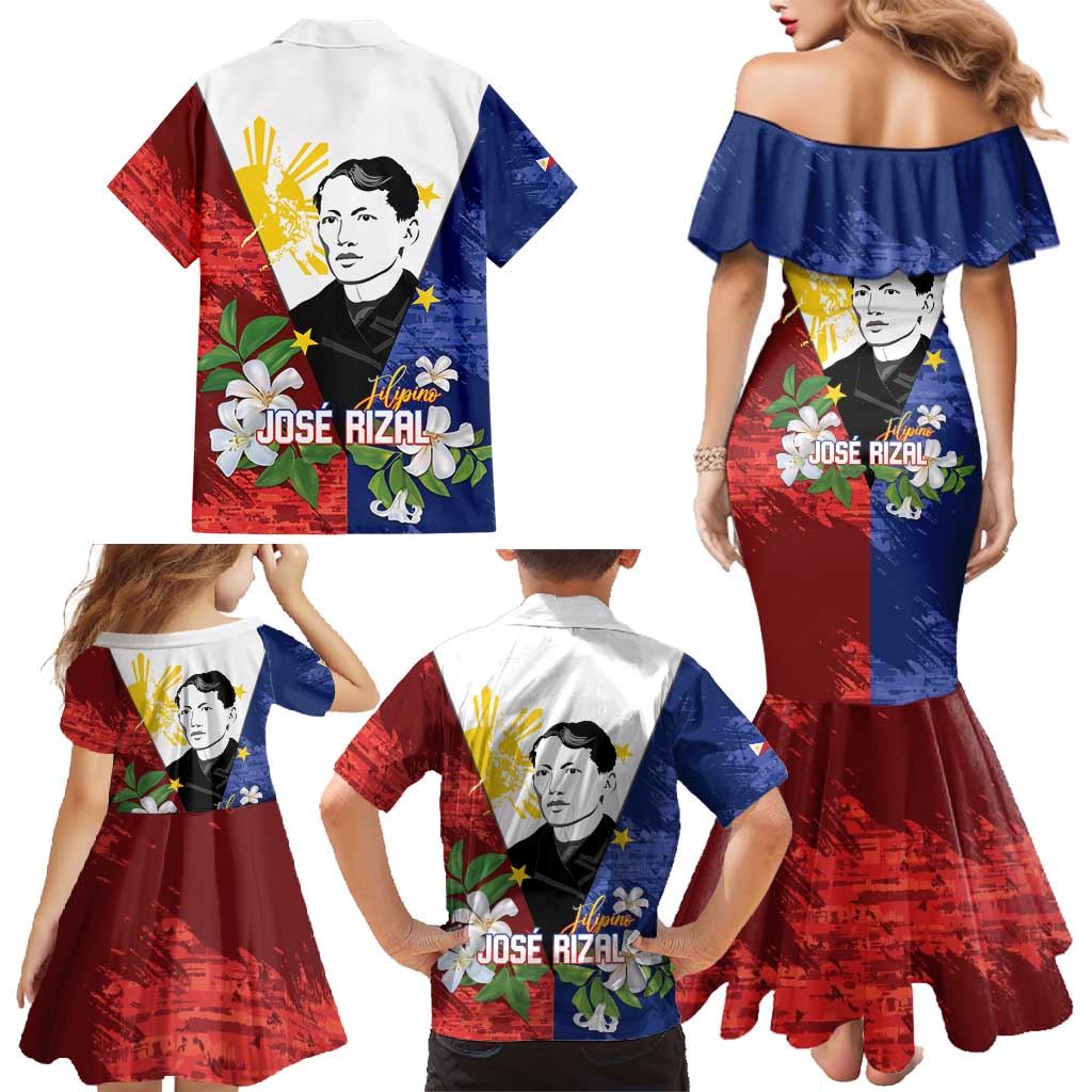 Philippines Rizal Day Family Matching Mermaid Dress and Hawaiian Shirt Filipino Sampaguita Grunge Style LT14 - Polynesian Pride