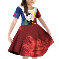 Philippines Rizal Day Family Matching Off Shoulder Short Dress and Hawaiian Shirt Filipino Sampaguita Grunge Style LT14 Daughter's Dress Blue - Polynesian Pride