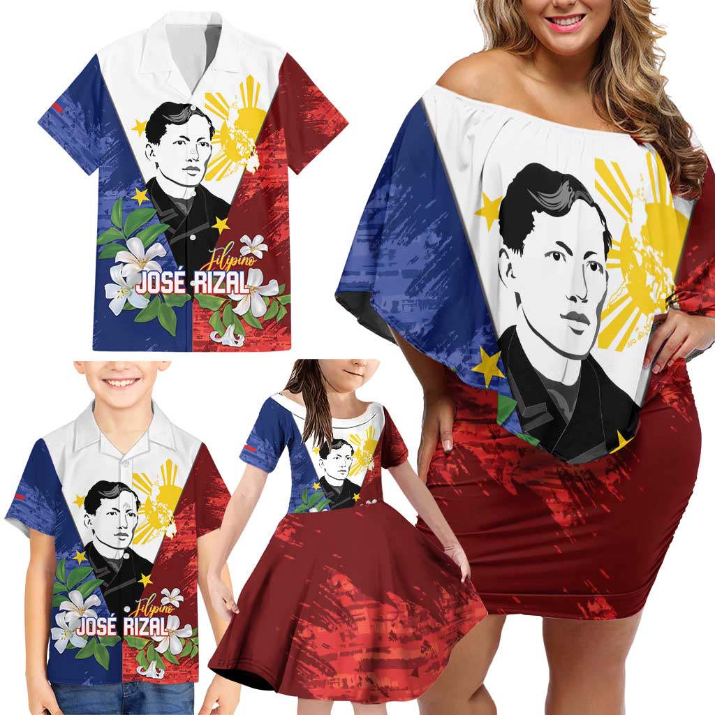 Philippines Rizal Day Family Matching Off Shoulder Short Dress and Hawaiian Shirt Filipino Sampaguita Grunge Style LT14 - Polynesian Pride
