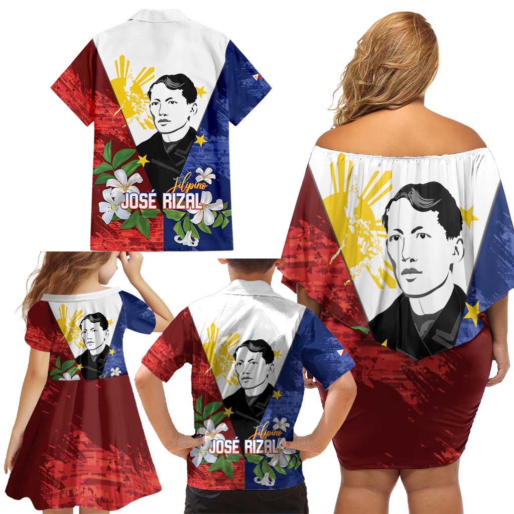 Philippines Rizal Day Family Matching Off Shoulder Short Dress and Hawaiian Shirt Filipino Sampaguita Grunge Style LT14 - Polynesian Pride