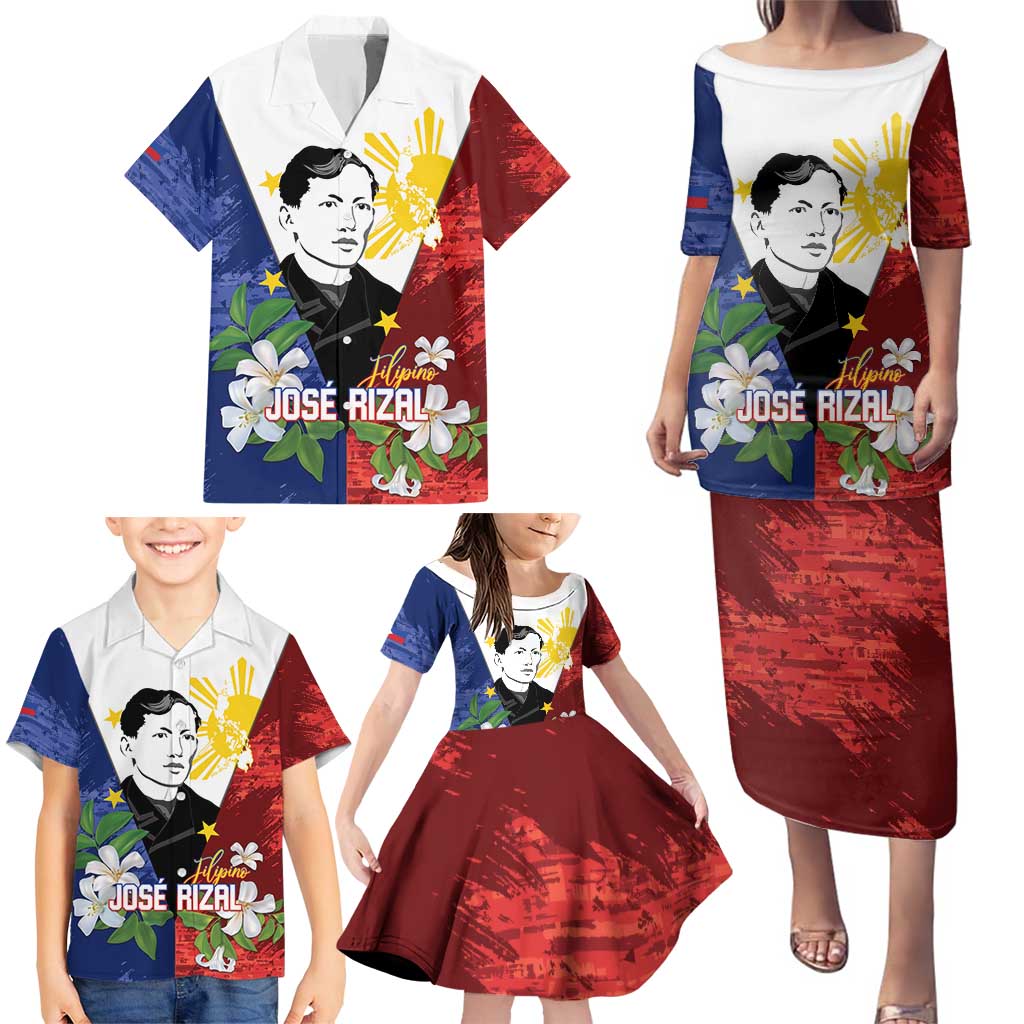 Philippines Rizal Day Family Matching Puletasi and Hawaiian Shirt Filipino Sampaguita Grunge Style - Polynesian Pride