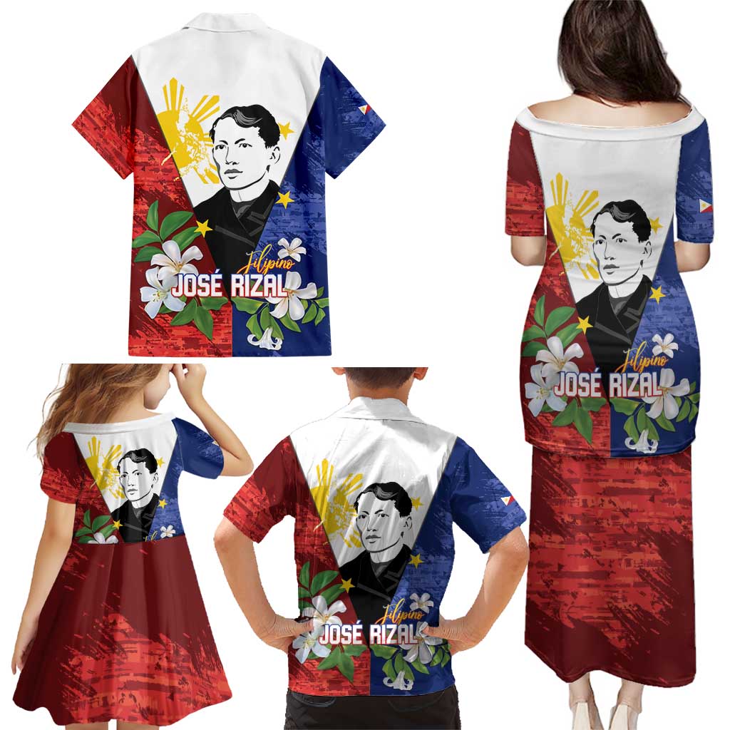 Philippines Rizal Day Family Matching Puletasi and Hawaiian Shirt Filipino Sampaguita Grunge Style LT14 - Polynesian Pride