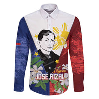 Philippines Rizal Day Family Matching Puletasi and Hawaiian Shirt Filipino Sampaguita Grunge Style LT14 Dad's Shirt - Long Sleeve Blue - Polynesian Pride