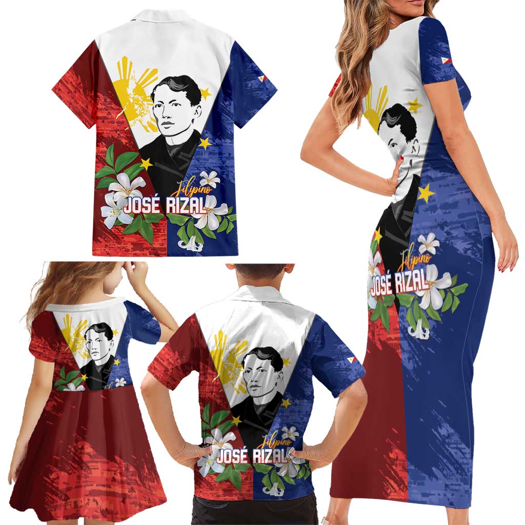 Philippines Rizal Day Family Matching Short Sleeve Bodycon Dress and Hawaiian Shirt Filipino Sampaguita Grunge Style LT14 - Polynesian Pride