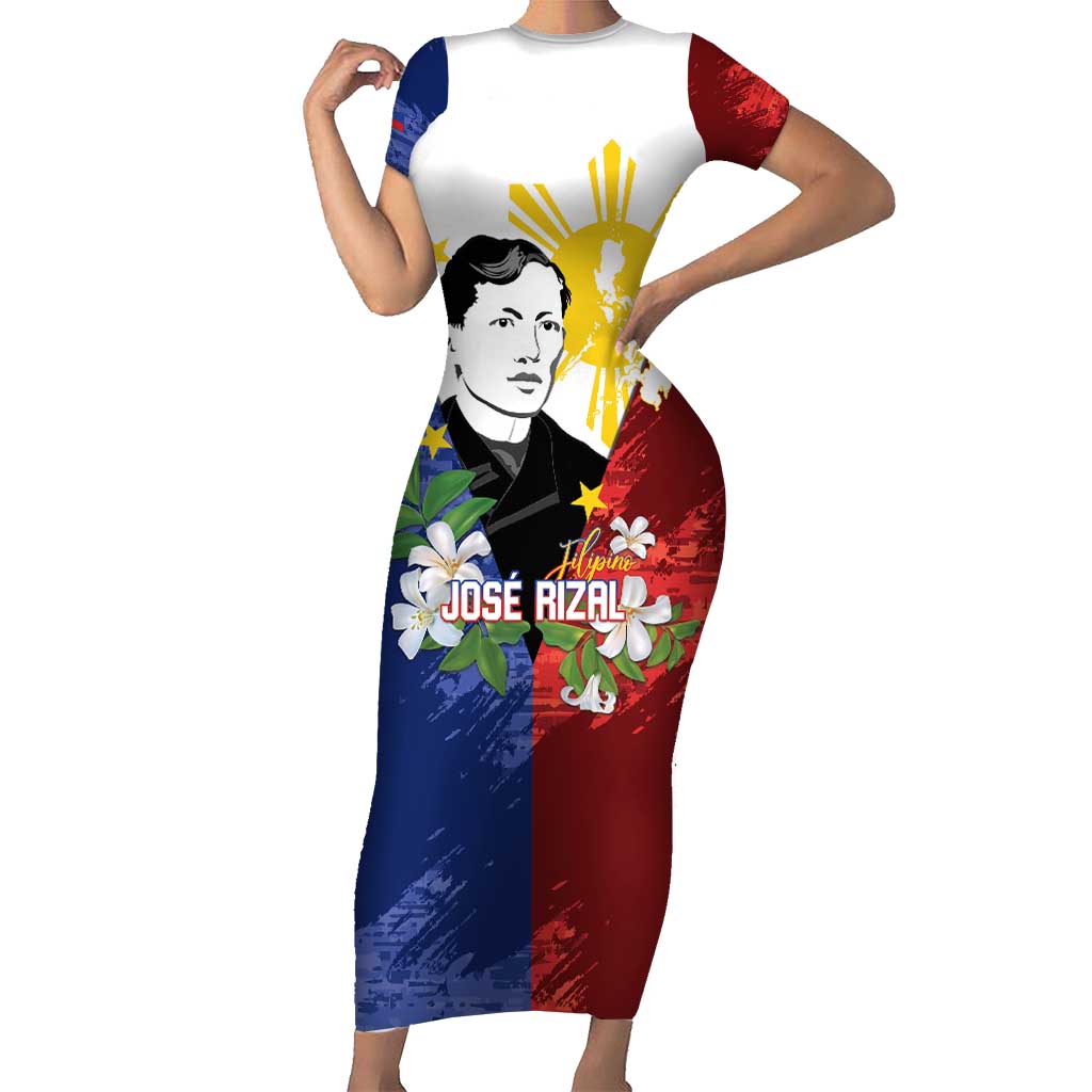 Philippines Rizal Day Family Matching Short Sleeve Bodycon Dress and Hawaiian Shirt Filipino Sampaguita Grunge Style LT14 Mom's Dress Blue - Polynesian Pride