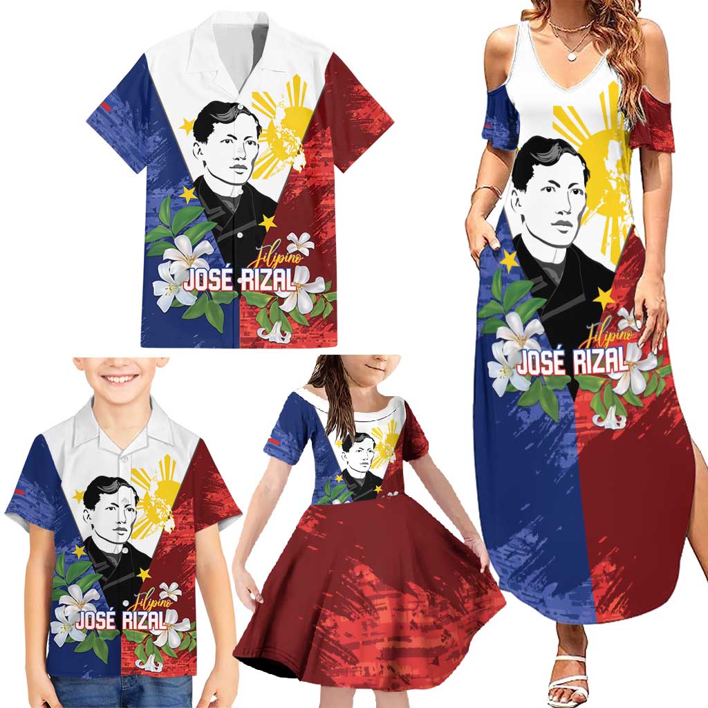 Philippines Rizal Day Family Matching Summer Maxi Dress and Hawaiian Shirt Filipino Sampaguita Grunge Style LT14 - Polynesian Pride