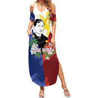 Philippines Rizal Day Family Matching Summer Maxi Dress and Hawaiian Shirt Filipino Sampaguita Grunge Style LT14 Mom's Dress Blue - Polynesian Pride