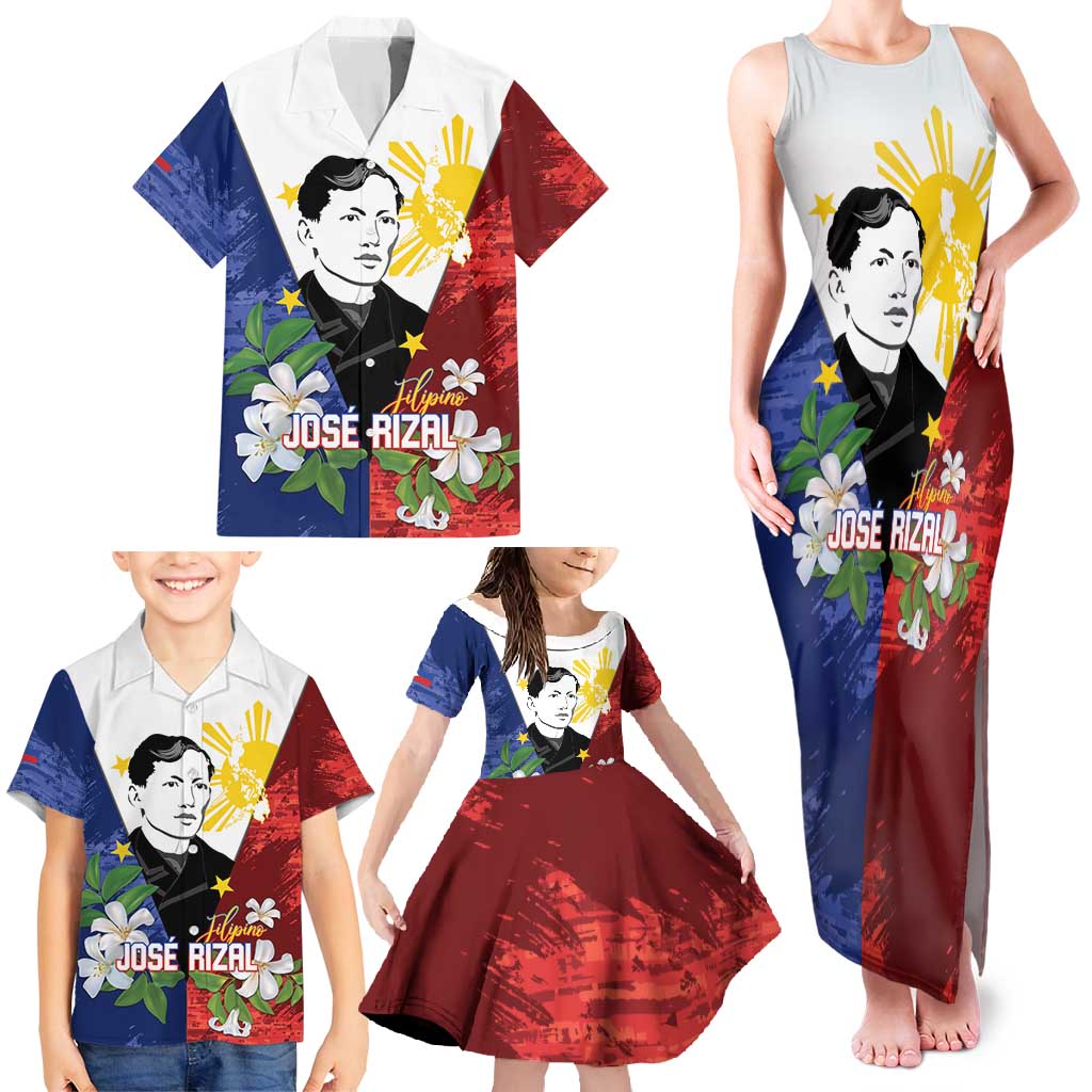 Philippines Rizal Day Family Matching Tank Maxi Dress and Hawaiian Shirt Filipino Sampaguita Grunge Style LT14 - Polynesian Pride