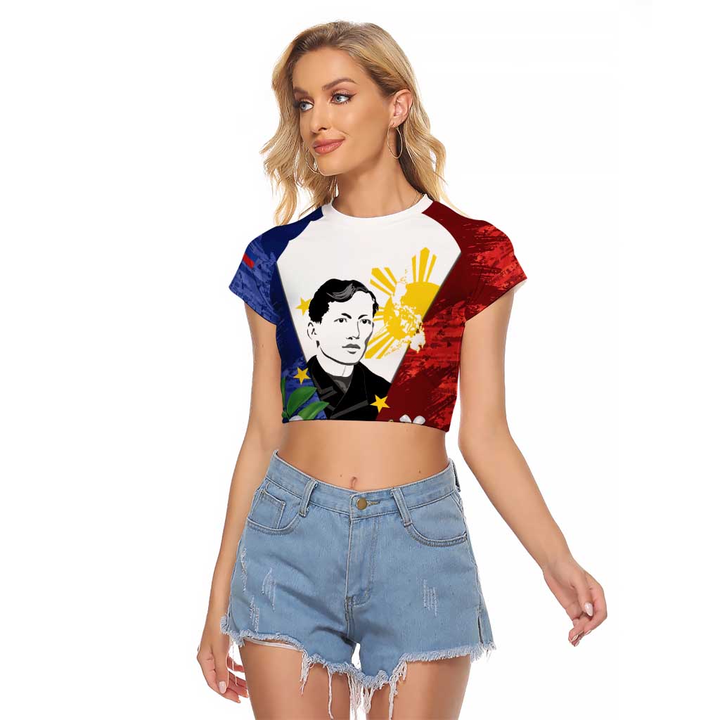Philippines Rizal Day Raglan Cropped T Shirt Filipino Sampaguita Grunge Style - Polynesian Pride