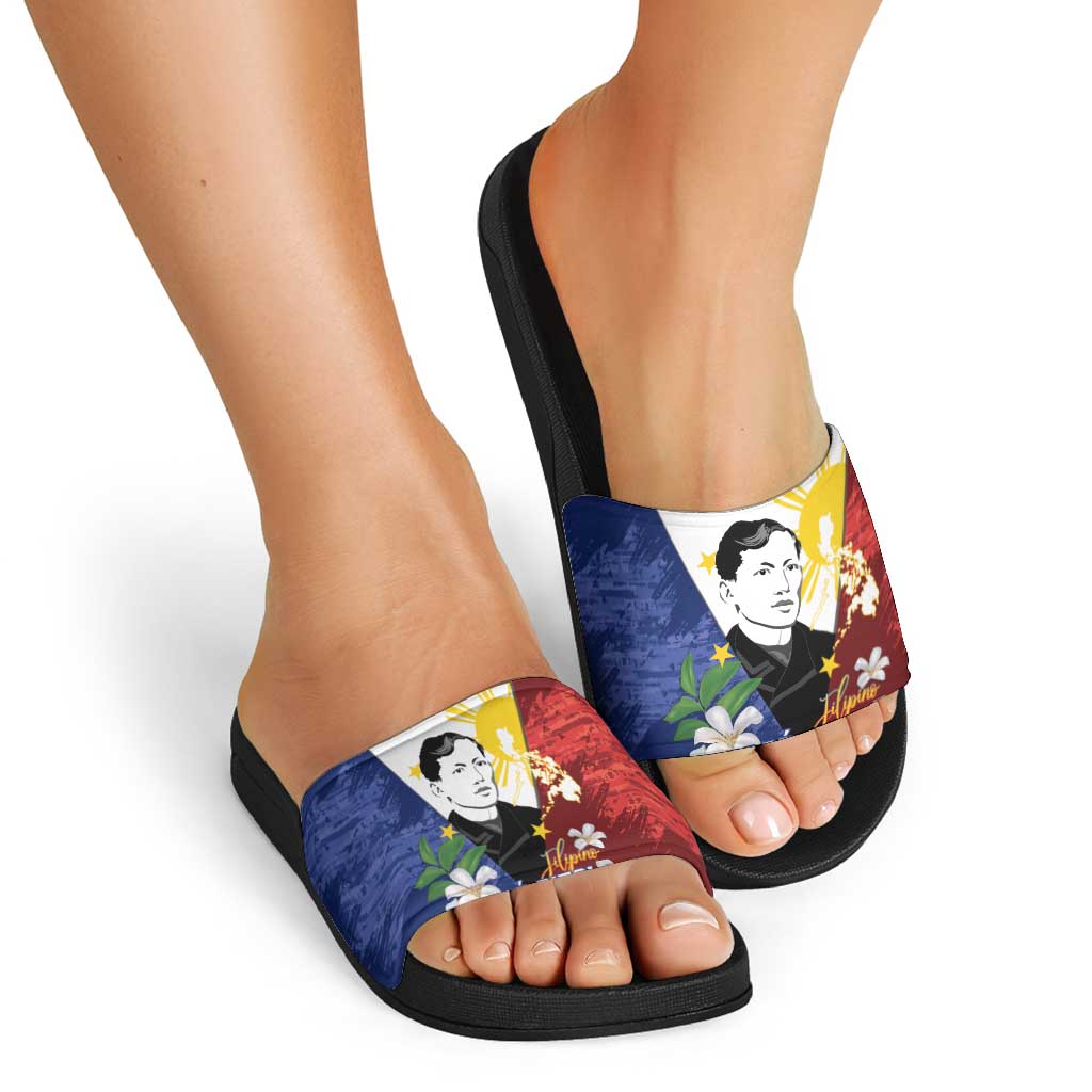 Philippines Rizal Day Slide Sandals Filipino Sampaguita Grunge Style - Polynesian Pride