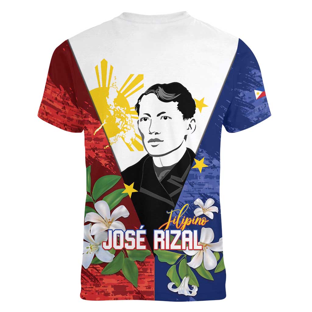 Philippines Rizal Day Women V-Neck T-Shirt Filipino Sampaguita Grunge Style LT14 - Polynesian Pride