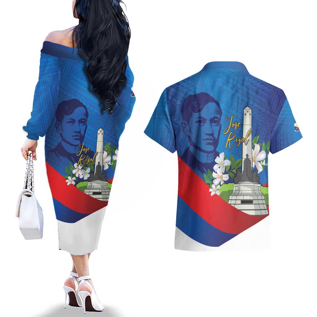 Philippines Rizal Day Couples Matching Off The Shoulder Long Sleeve Dress and Hawaiian Shirt Filipino Motto Stella Polynesian Pattern LT14 - Polynesian Pride