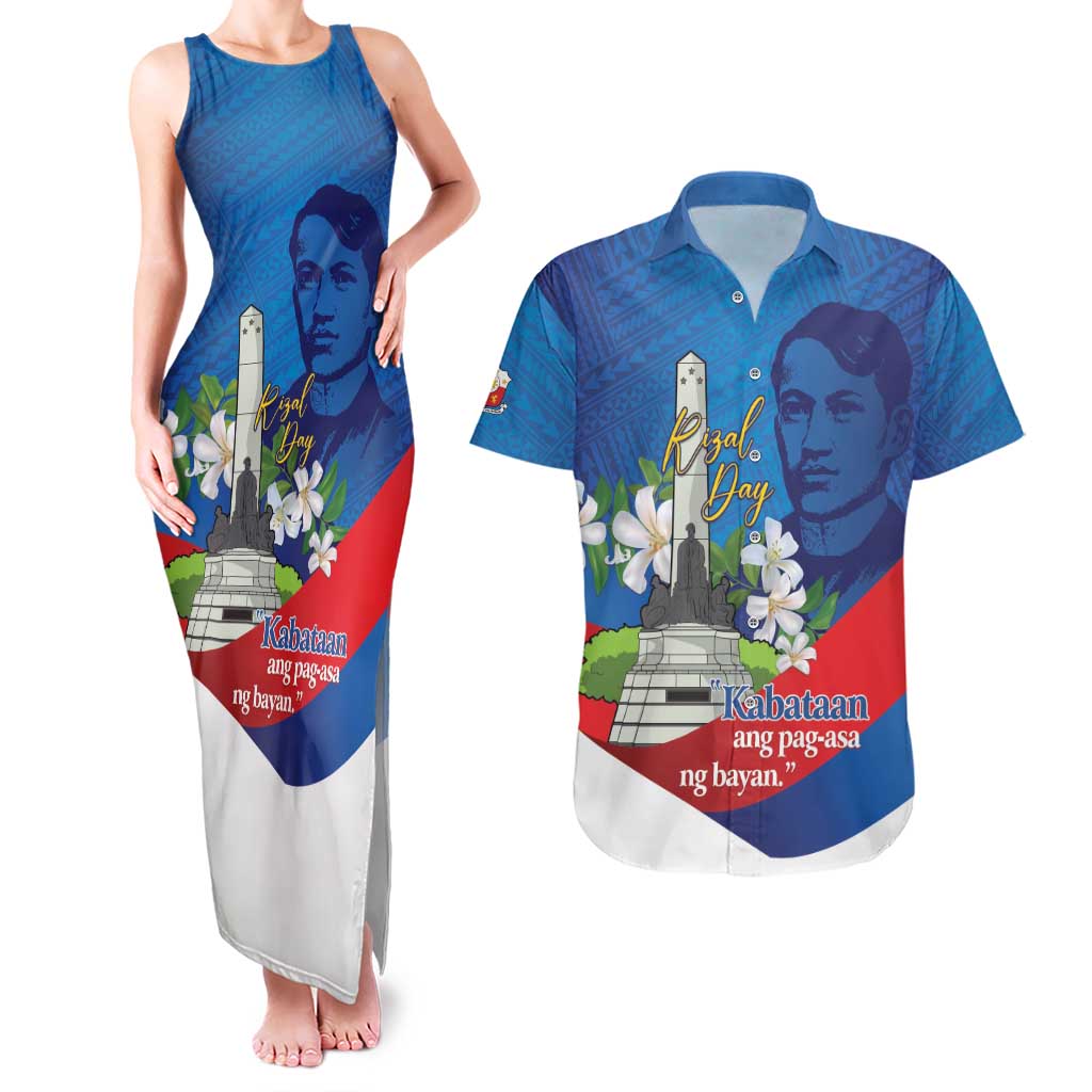 Philippines Rizal Day Couples Matching Tank Maxi Dress and Hawaiian Shirt Filipino Motto Stella Polynesian Pattern LT14 Blue - Polynesian Pride