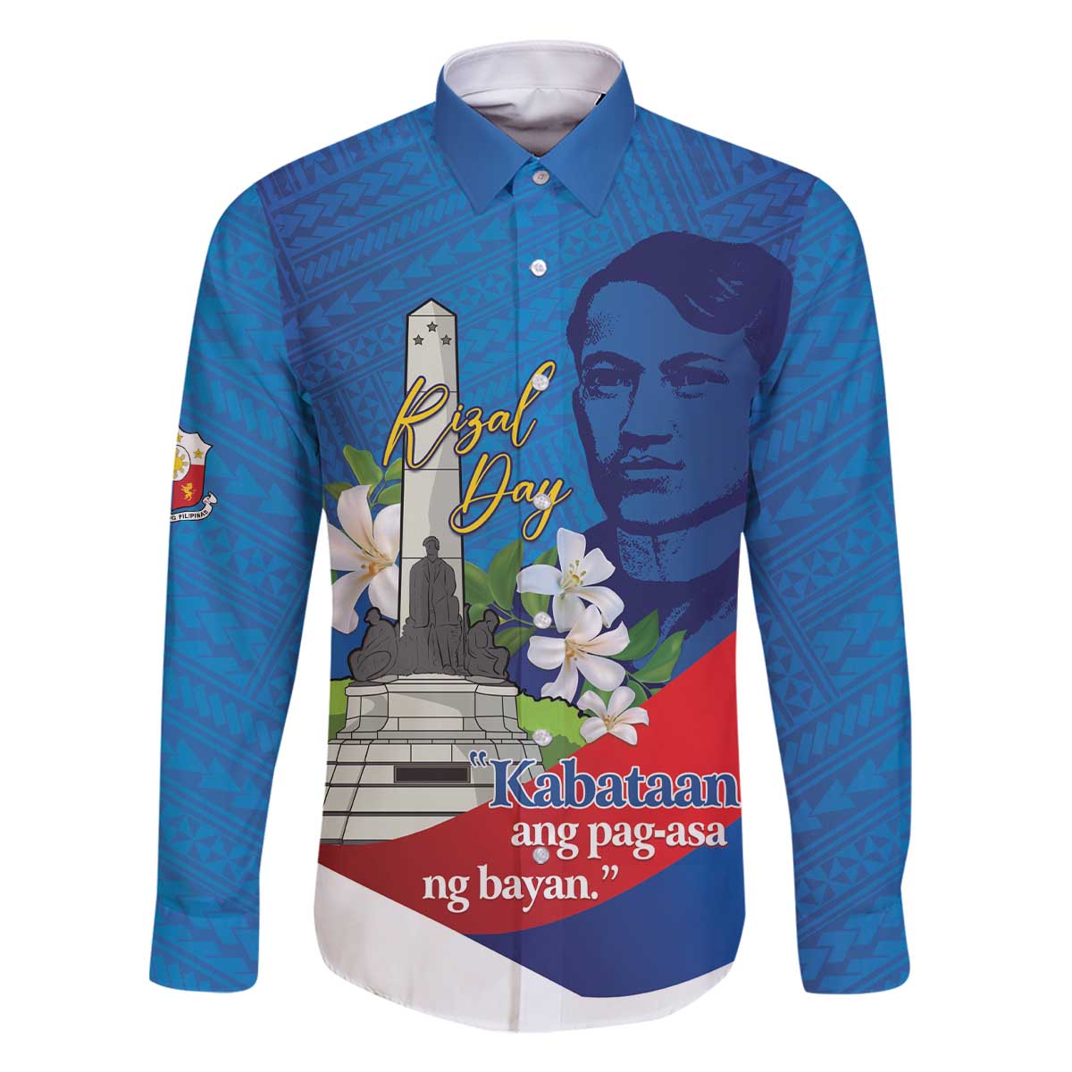 Philippines Rizal Day Family Matching Off The Shoulder Long Sleeve Dress and Hawaiian Shirt Filipino Motto Stella Polynesian Pattern LT14 Dad's Shirt - Long Sleeve Blue - Polynesian Pride