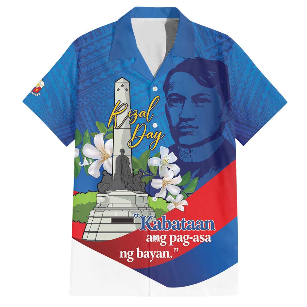 Philippines Rizal Day Family Matching Off Shoulder Maxi Dress and Hawaiian Shirt Filipino Motto Stella Polynesian Pattern LT14 Dad's Shirt - Short Sleeve Blue - Polynesian Pride