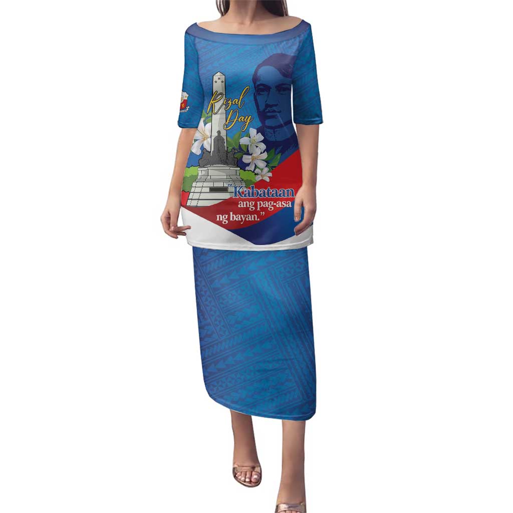 Philippines Rizal Day Family Matching Puletasi and Hawaiian Shirt Filipino Motto Stella Polynesian Pattern LT14 Mom's Dress Blue - Polynesian Pride