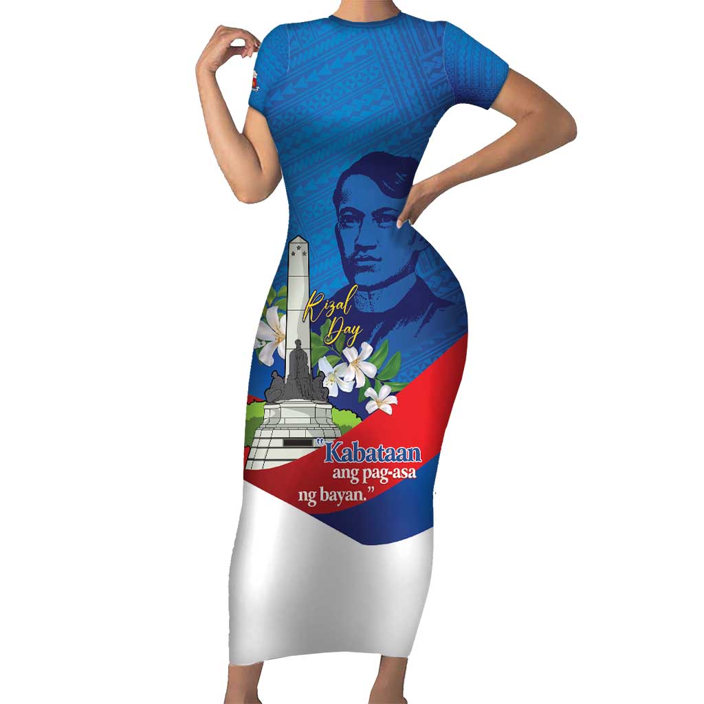Philippines Rizal Day Family Matching Short Sleeve Bodycon Dress and Hawaiian Shirt Filipino Motto Stella Polynesian Pattern LT14 Mom's Dress Blue - Polynesian Pride