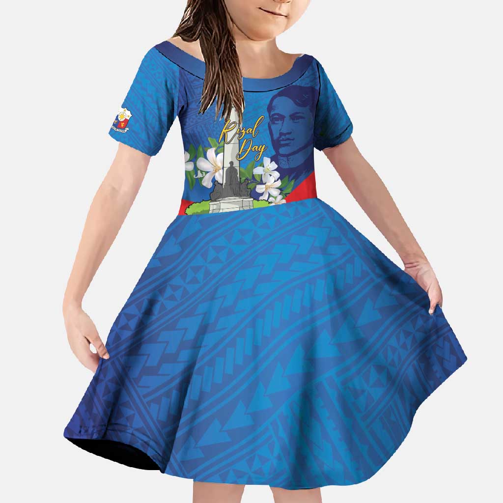 Philippines Rizal Day Family Matching Summer Maxi Dress and Hawaiian Shirt Filipino Motto Stella Polynesian Pattern LT14 Daughter's Dress Blue - Polynesian Pride