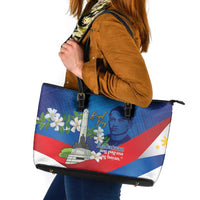 Philippines Rizal Day Leather Tote Bag Filipino Motto Stella Polynesian Pattern LT14 Blue - Polynesian Pride
