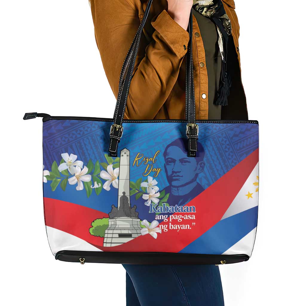 Philippines Rizal Day Leather Tote Bag Filipino Motto Stella Polynesian Pattern LT14 - Polynesian Pride