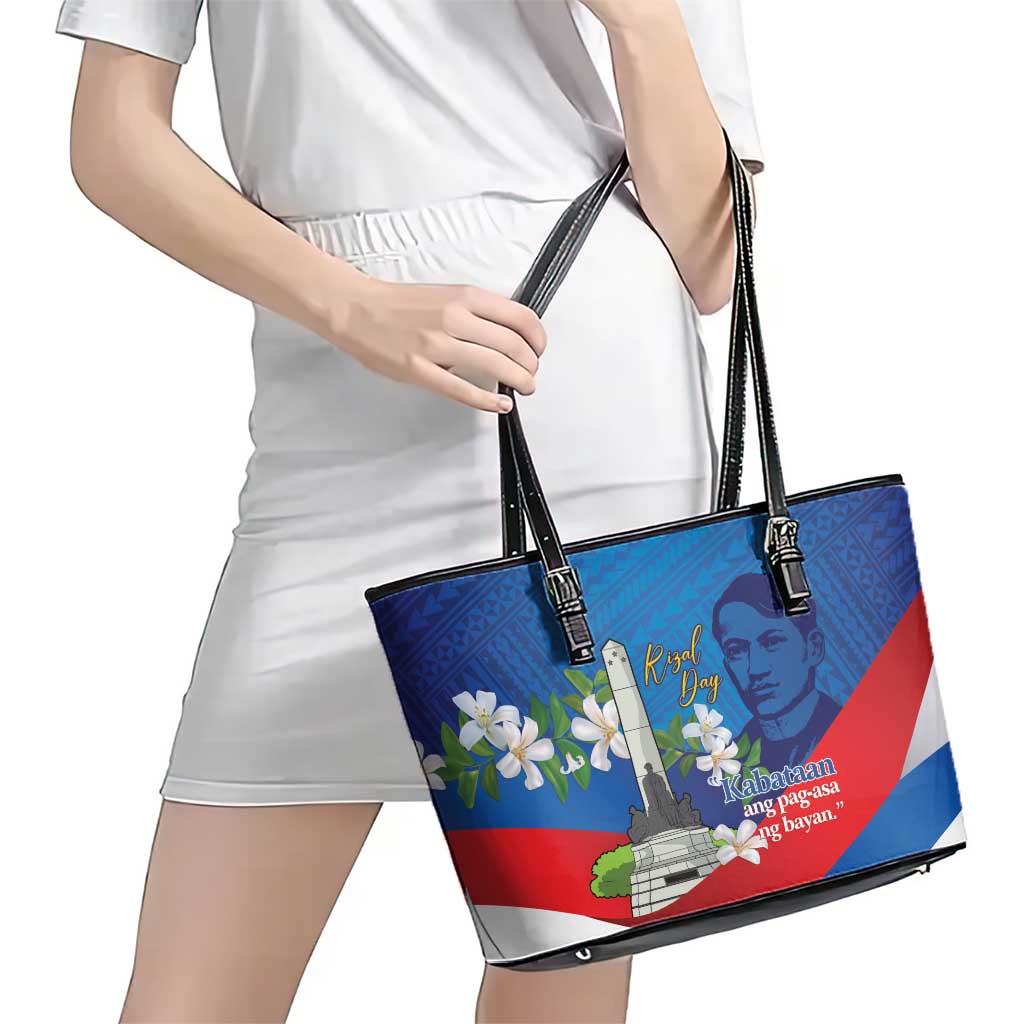 Philippines Rizal Day Leather Tote Bag Filipino Motto Stella Polynesian Pattern LT14 - Polynesian Pride
