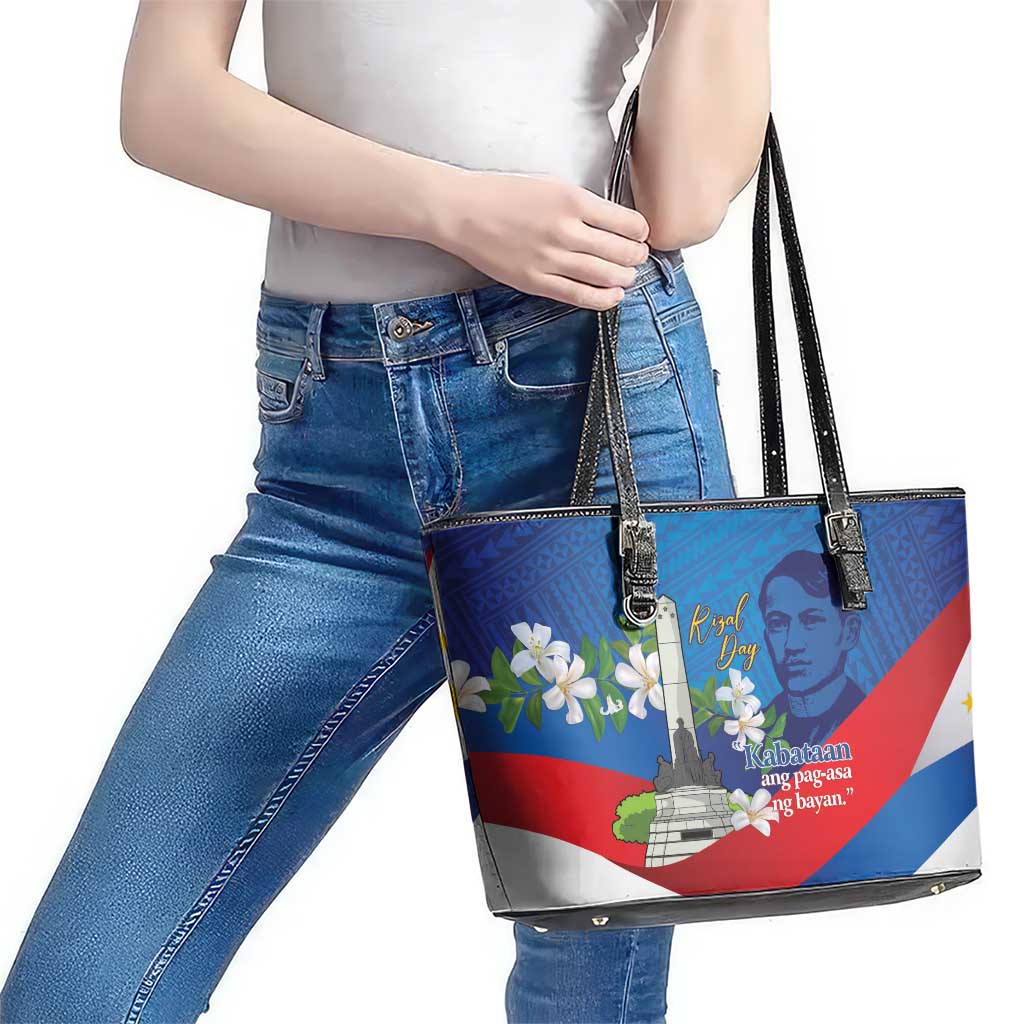 Philippines Rizal Day Leather Tote Bag Filipino Motto Stella Polynesian Pattern LT14 - Polynesian Pride