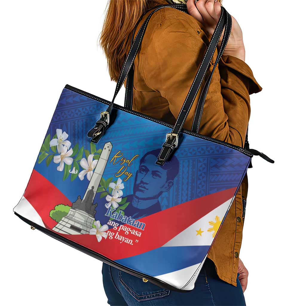 Philippines Rizal Day Leather Tote Bag Filipino Motto Stella Polynesian Pattern LT14 - Polynesian Pride