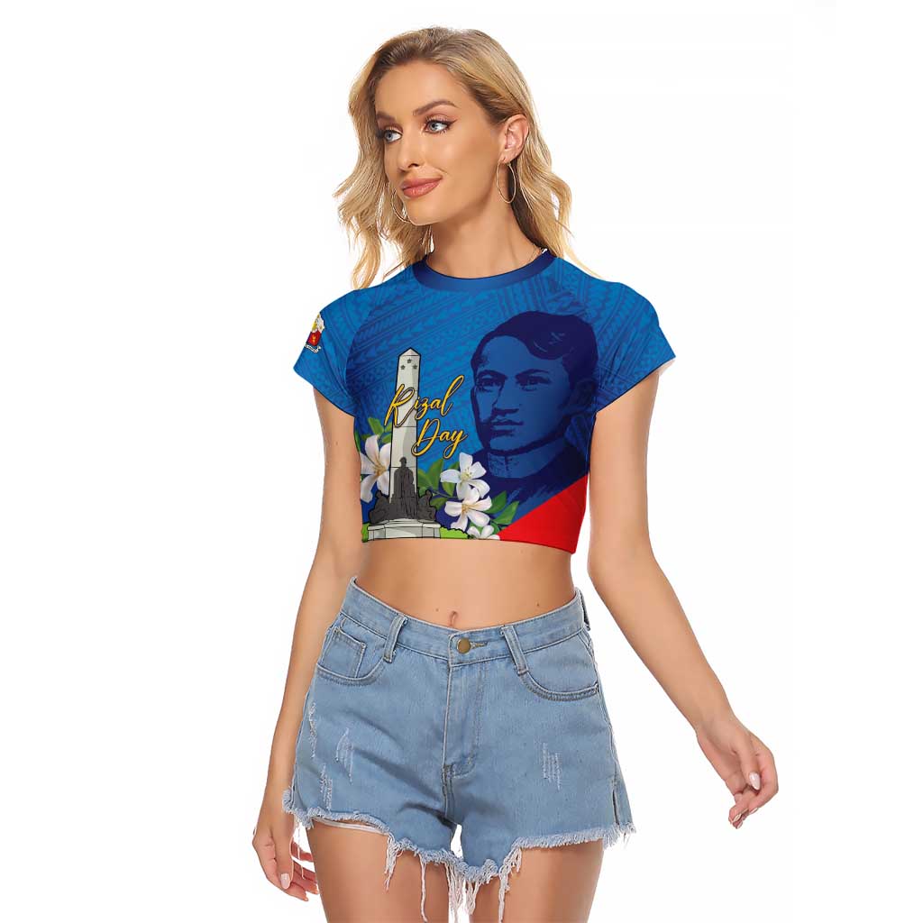 Philippines Rizal Day Raglan Cropped T Shirt Filipino Motto Stella Polynesian Pattern - Polynesian Pride