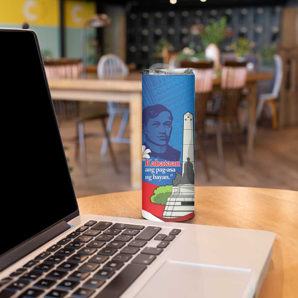 Philippines Rizal Day Skinny Tumbler Filipino Motto Stella Polynesian Pattern - Polynesian Pride