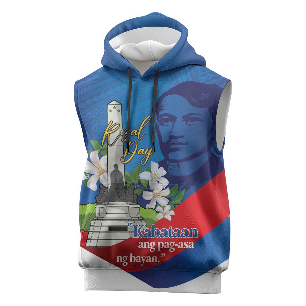 Philippines Rizal Day Sleeveless Hoodie Filipino Motto Stella Polynesian Pattern LT14 Blue - Polynesian Pride