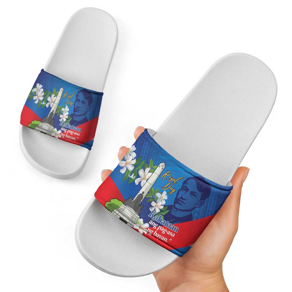 Philippines Rizal Day Slide Sandals Filipino Motto Stella Polynesian Pattern - Polynesian Pride