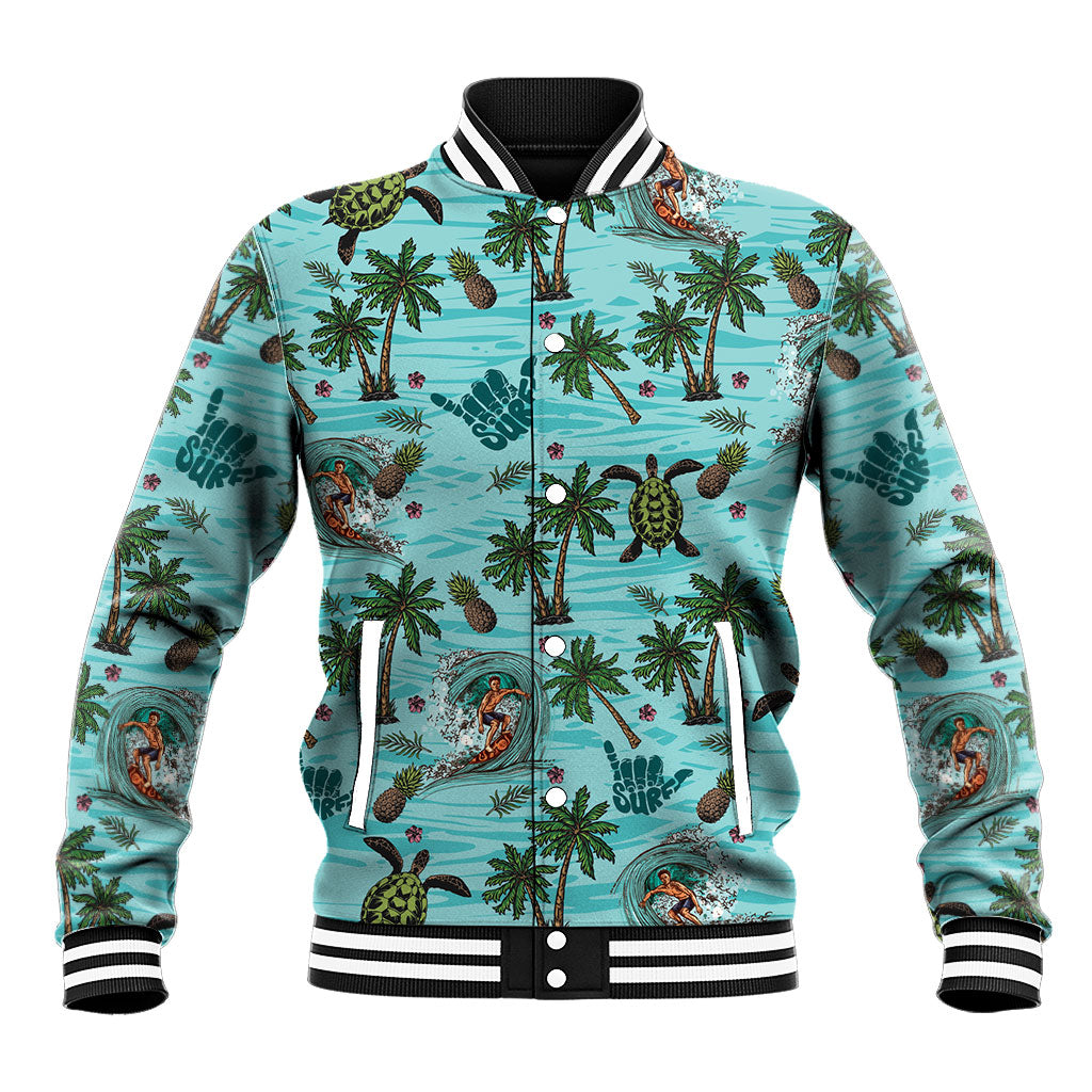 Aloha Hawaii Surfing Tropical Seamless Baseball Jacket LT14 Unisex Cyan - Polynesian Pride