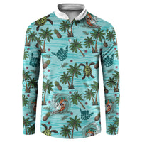 Aloha Hawaii Surfing Tropical Seamless Button Sweatshirt LT14 Cyan - Polynesian Pride
